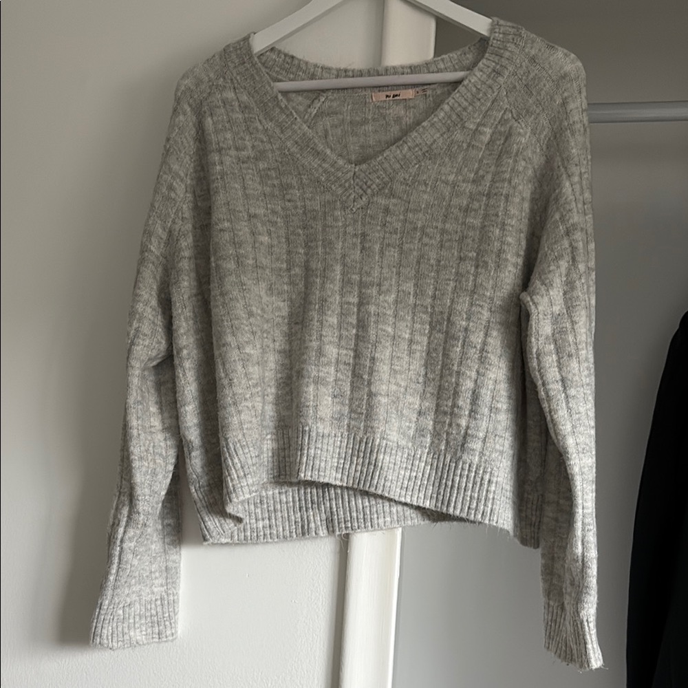 Miami Gray V-Neck Sweater with Cozy Knit